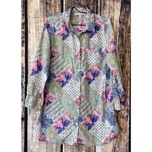 Victoria Secret Floral Cotton Patchwork Button Up Sleep Shirt Med